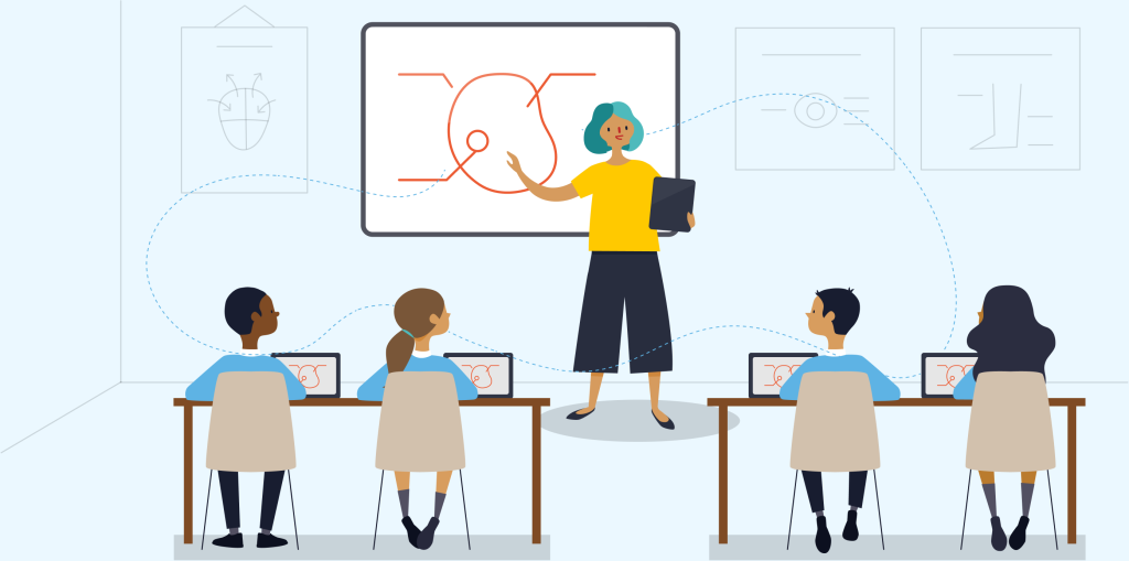 An illustration of DisplayNote working in a classroom