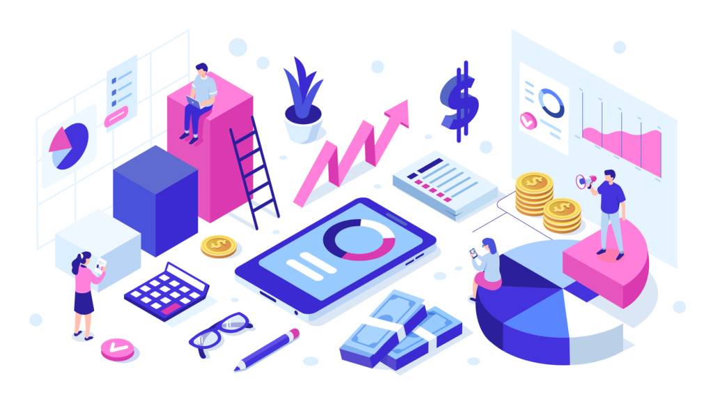 Financial business team concept with characters. Can use for web banner, infographics, hero images. Flat isometric vector illustration isolated on white background.