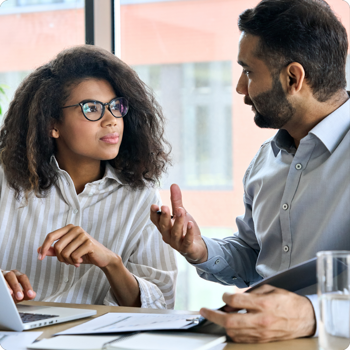 A partner discussing their next innovation with one of our expert advisors