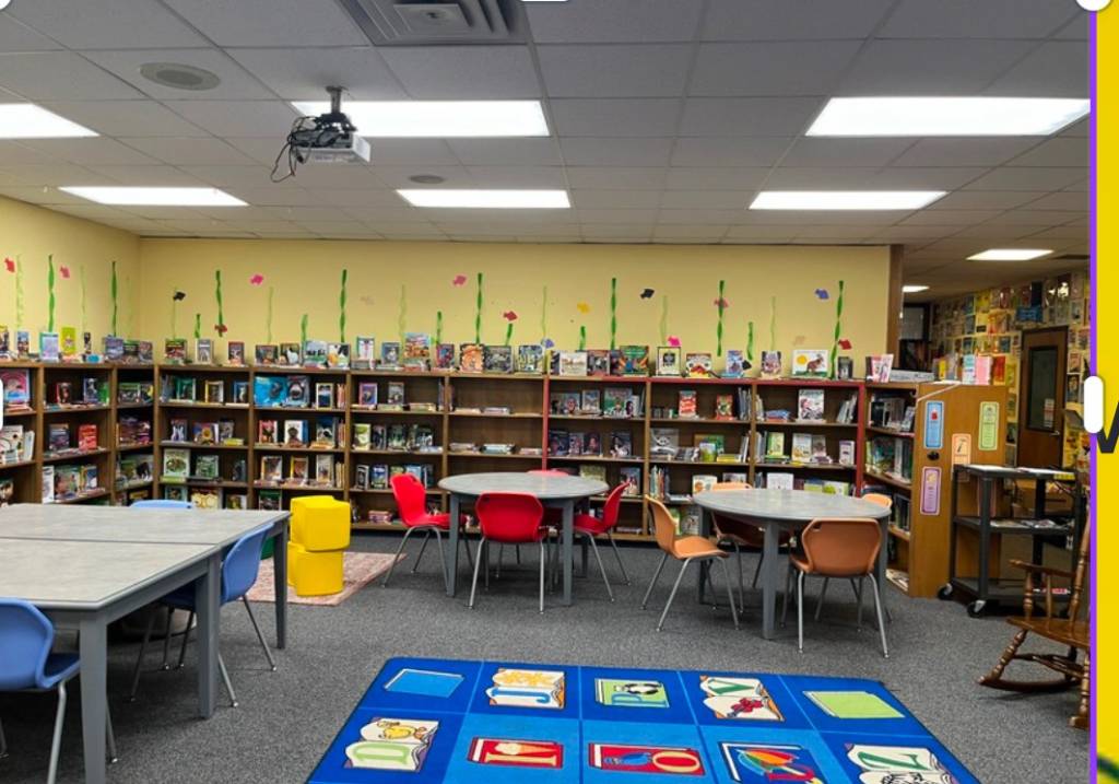 Side view of same colourful school classroom