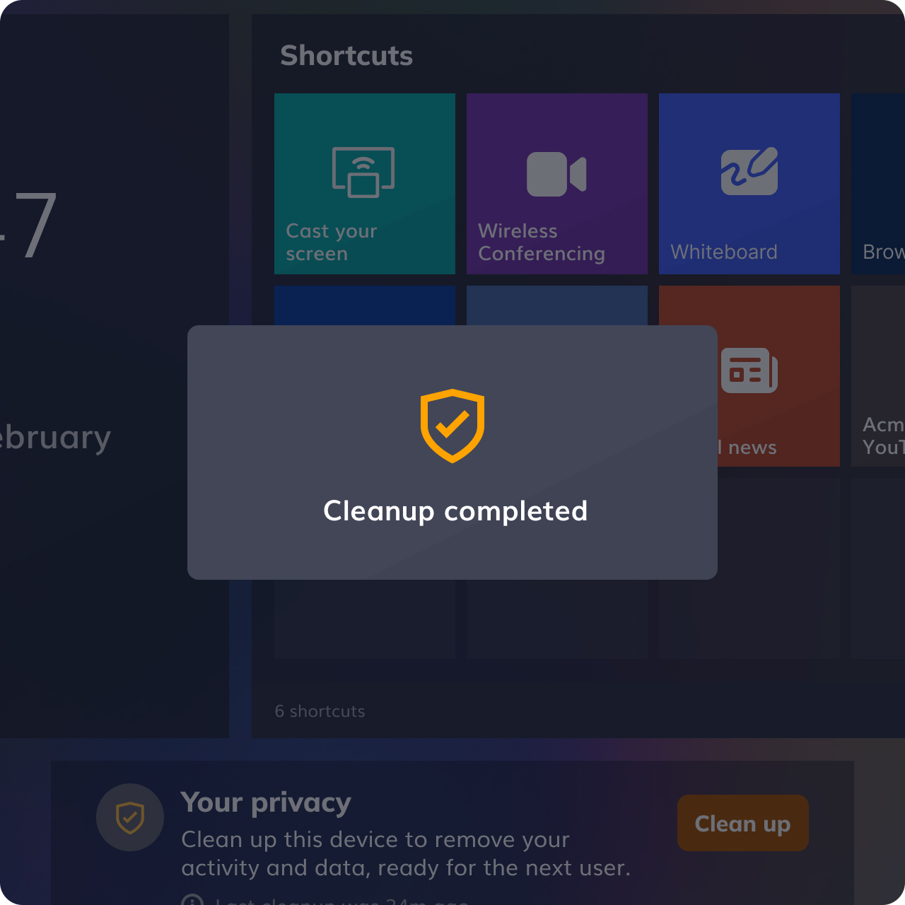 No leftover logins, open apps, or security concerns. Launcher's automatic cleanup removes user data and resets your hotel conference rooms ahead of the next booking