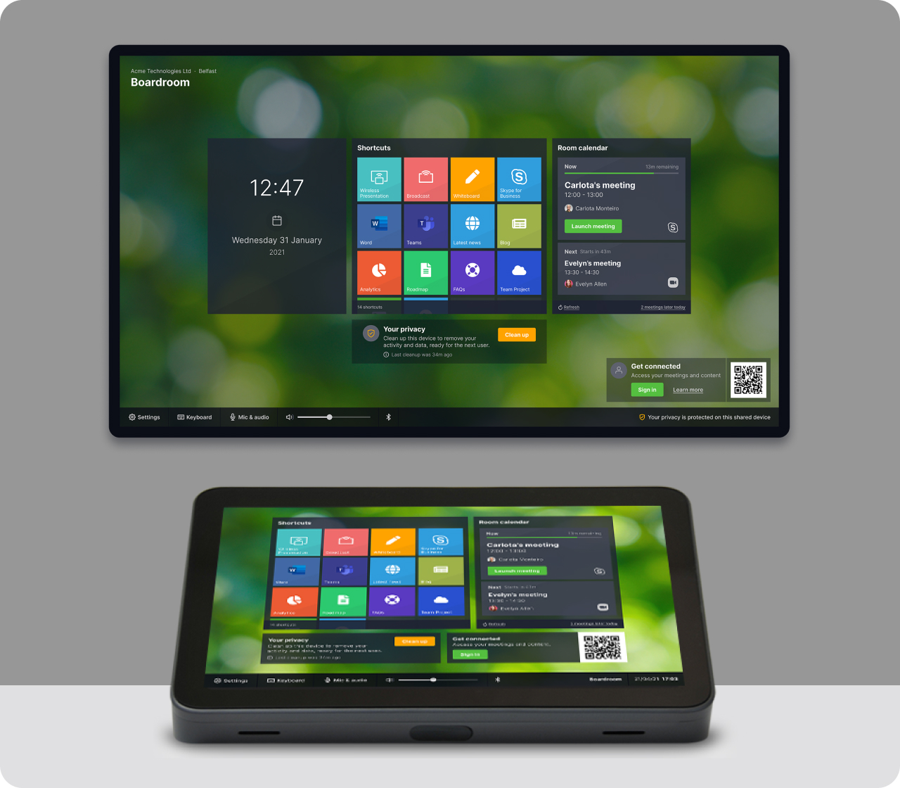 Control the Launcher interface without have to go the main display. Launch meetings and apps from a convenient tabletop controller.